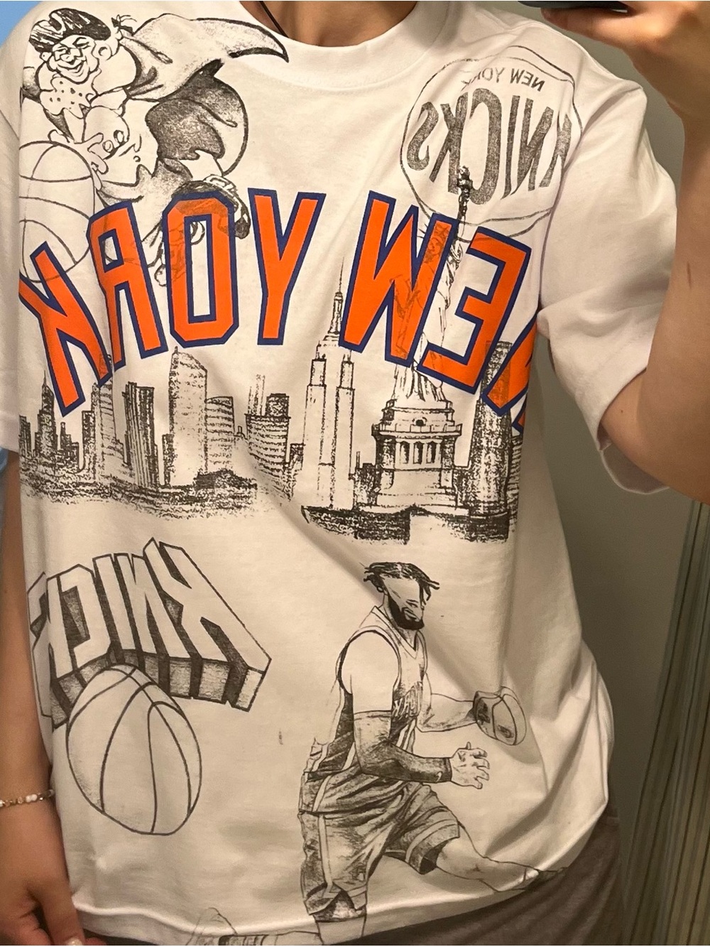 New York Knicks Graphic Tee - White with Orange & Blue Accents